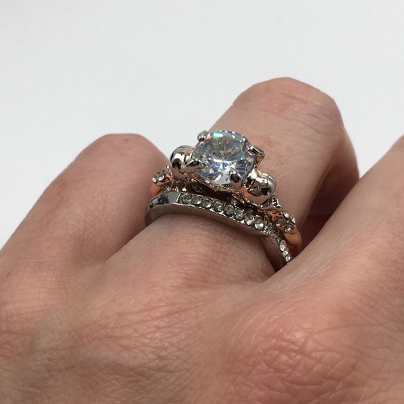 14k white gold skull wedding engagement ring band - Picture 5 of 8